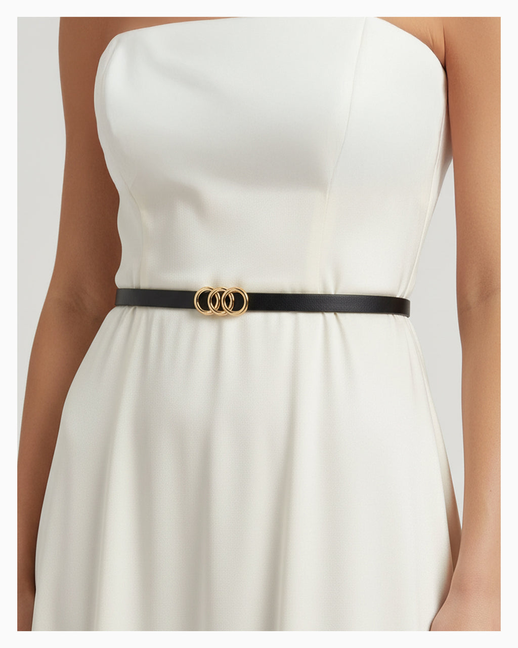 Women's Classic Black Belt with Triple Gold Ring Buckle