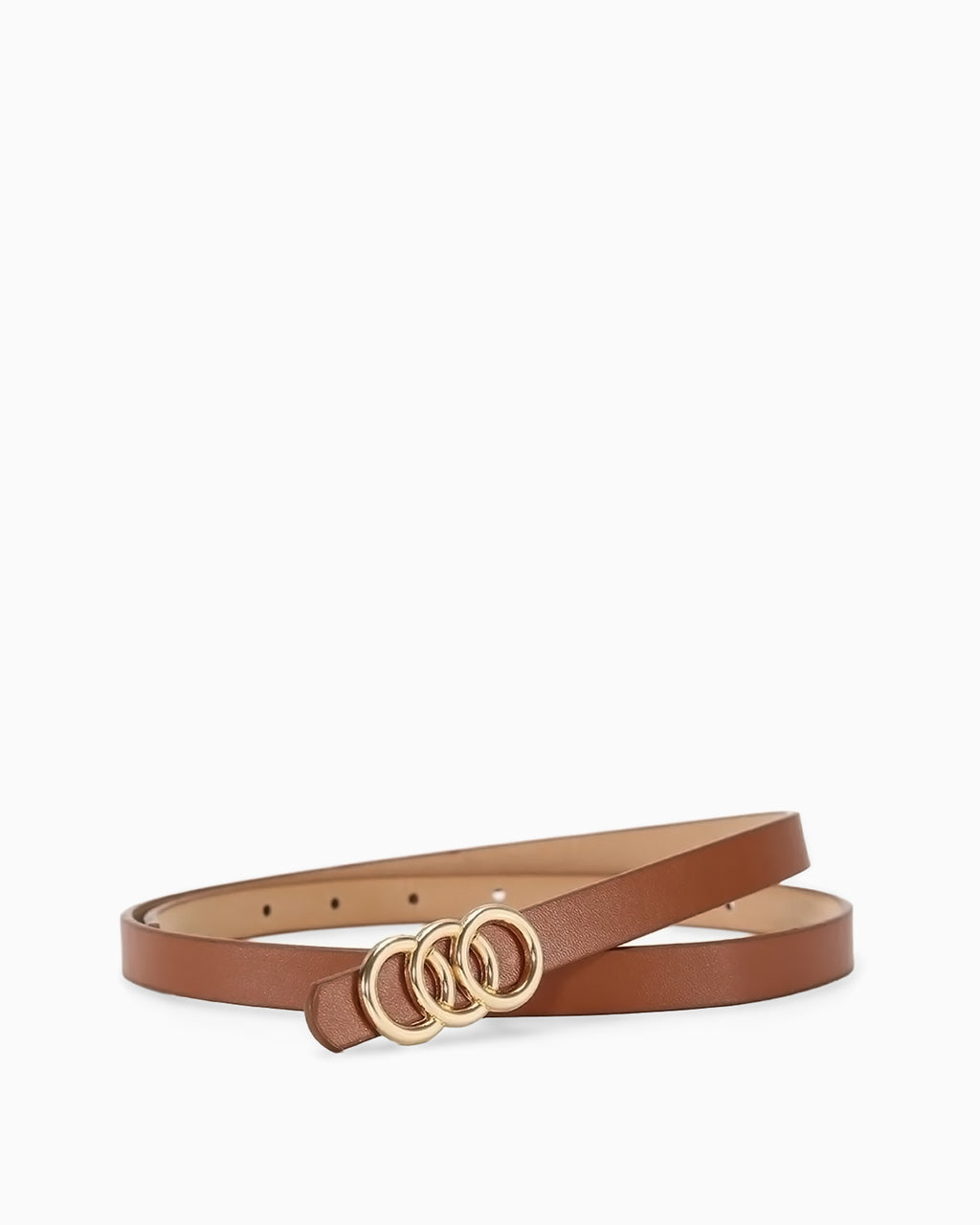 Women's Classic Belt with Triple Gold Ring Buckle, Camel