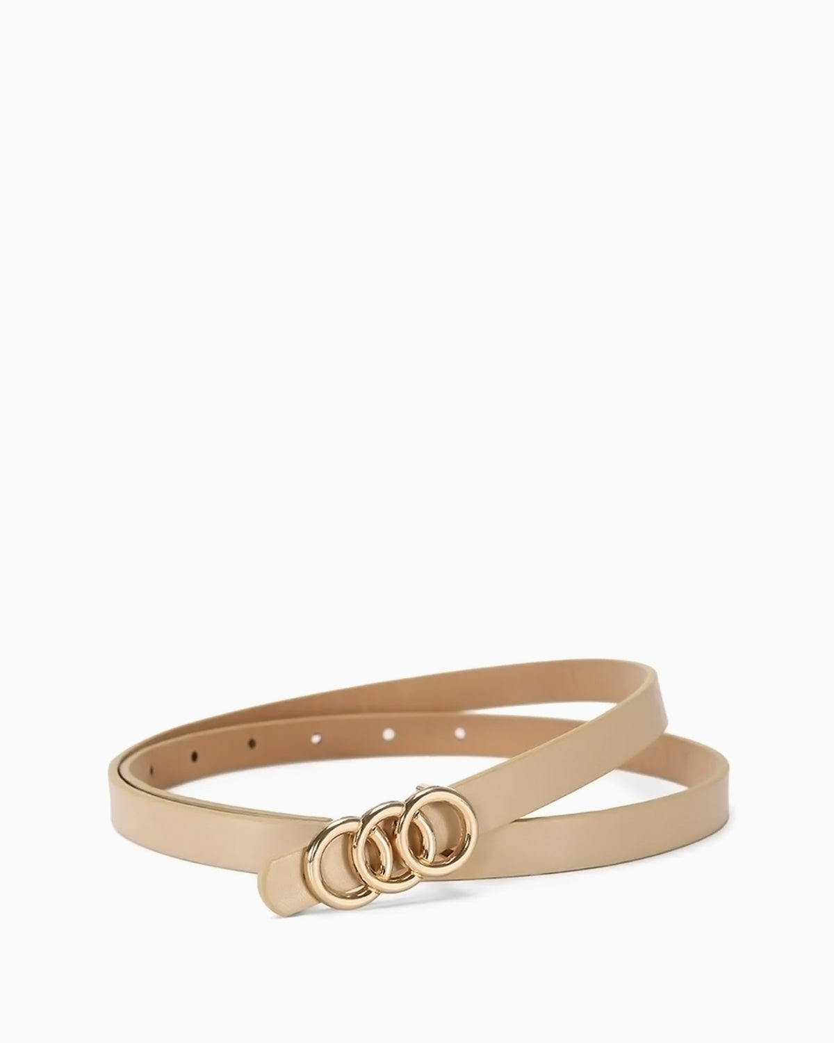 Women's Classic Belt with Triple Gold Ring Buckle, Khaki