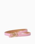 Women's Classic Belt with Triple Gold Ring Buckle, Pink