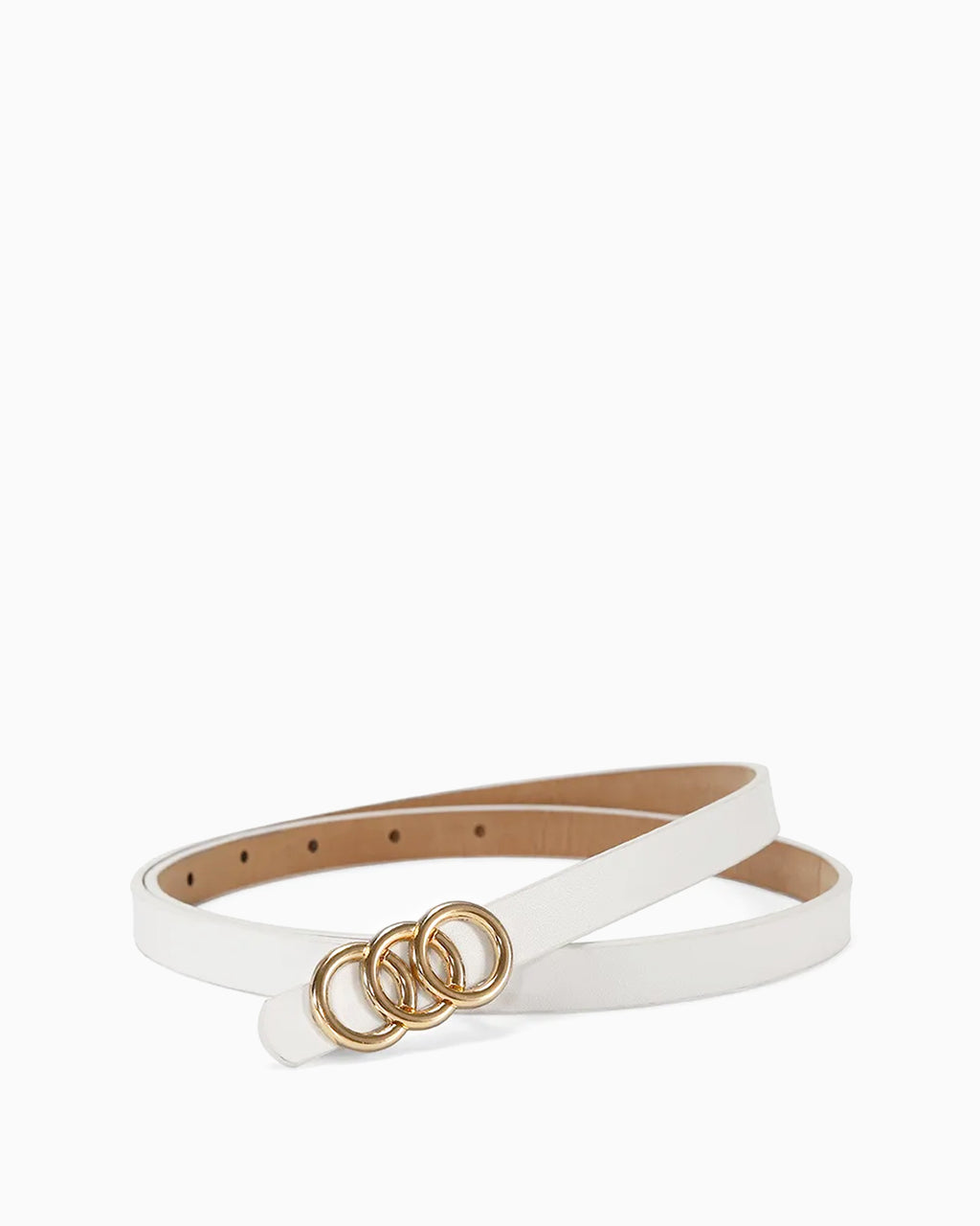 Women's Classic Belt with Triple Gold Ring Buckle, White