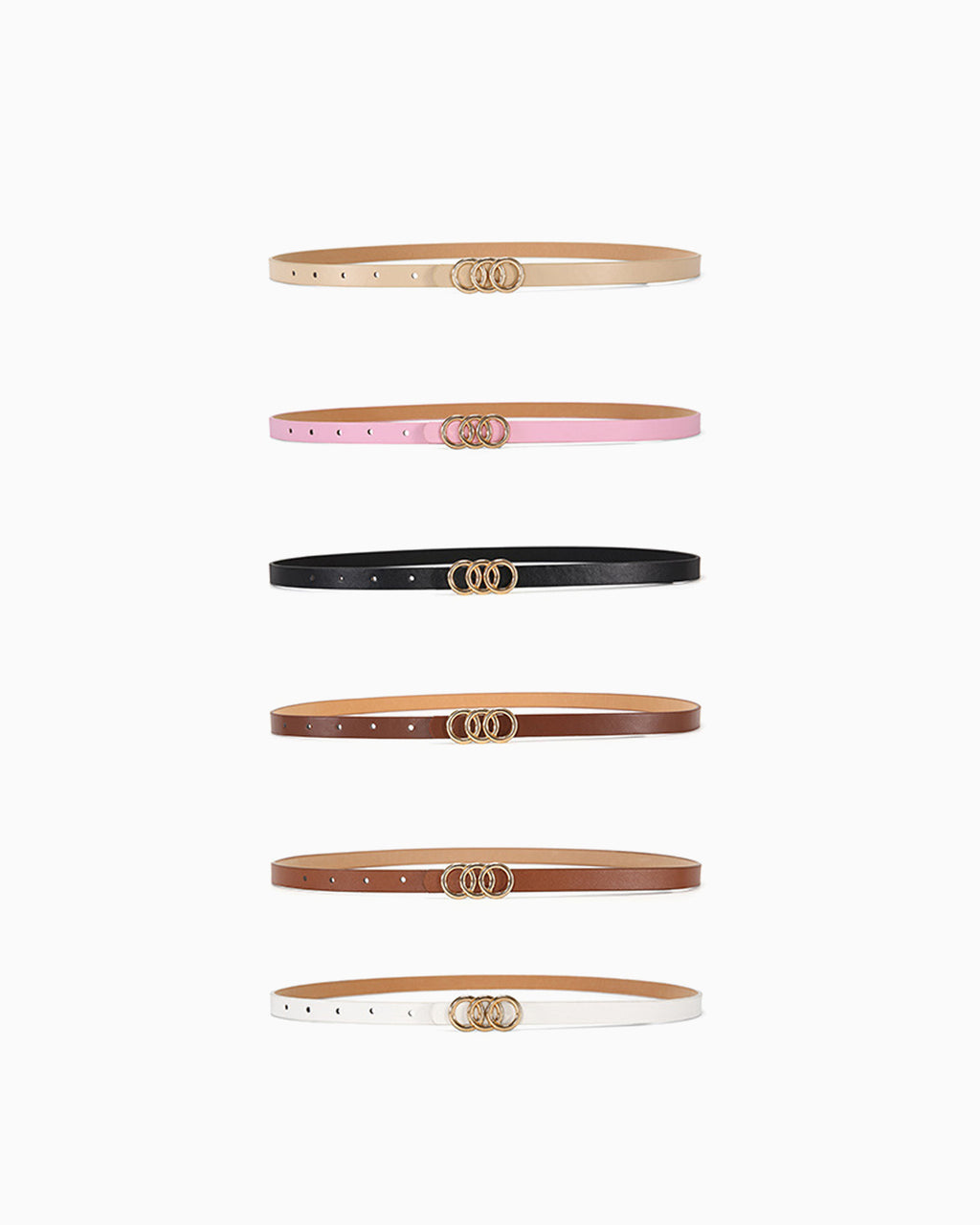 Women's Classic Belt with Triple Gold Ring Buckle