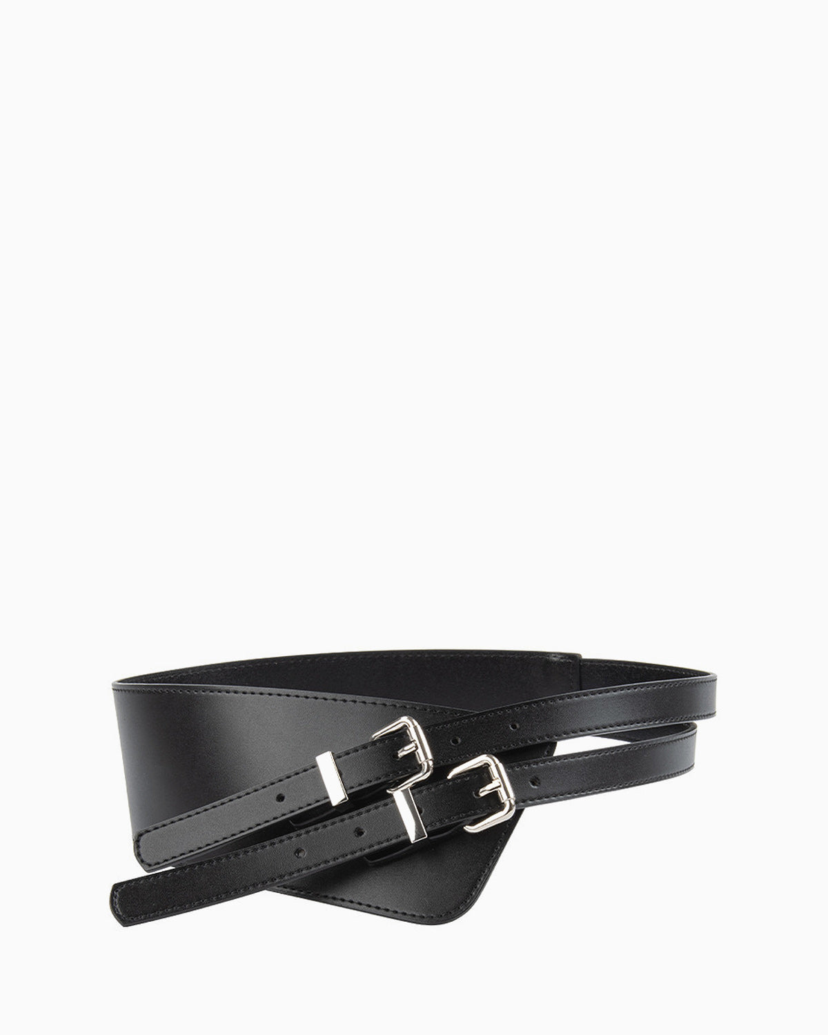 Statement Chic Double Buckle Waist Belt, Black Color