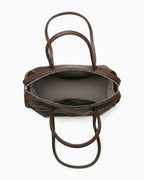Top-view and compartment details of the Large Coffee-brown Leather Pillow Handbag with Shoulder Straps | BUCKLE Collective