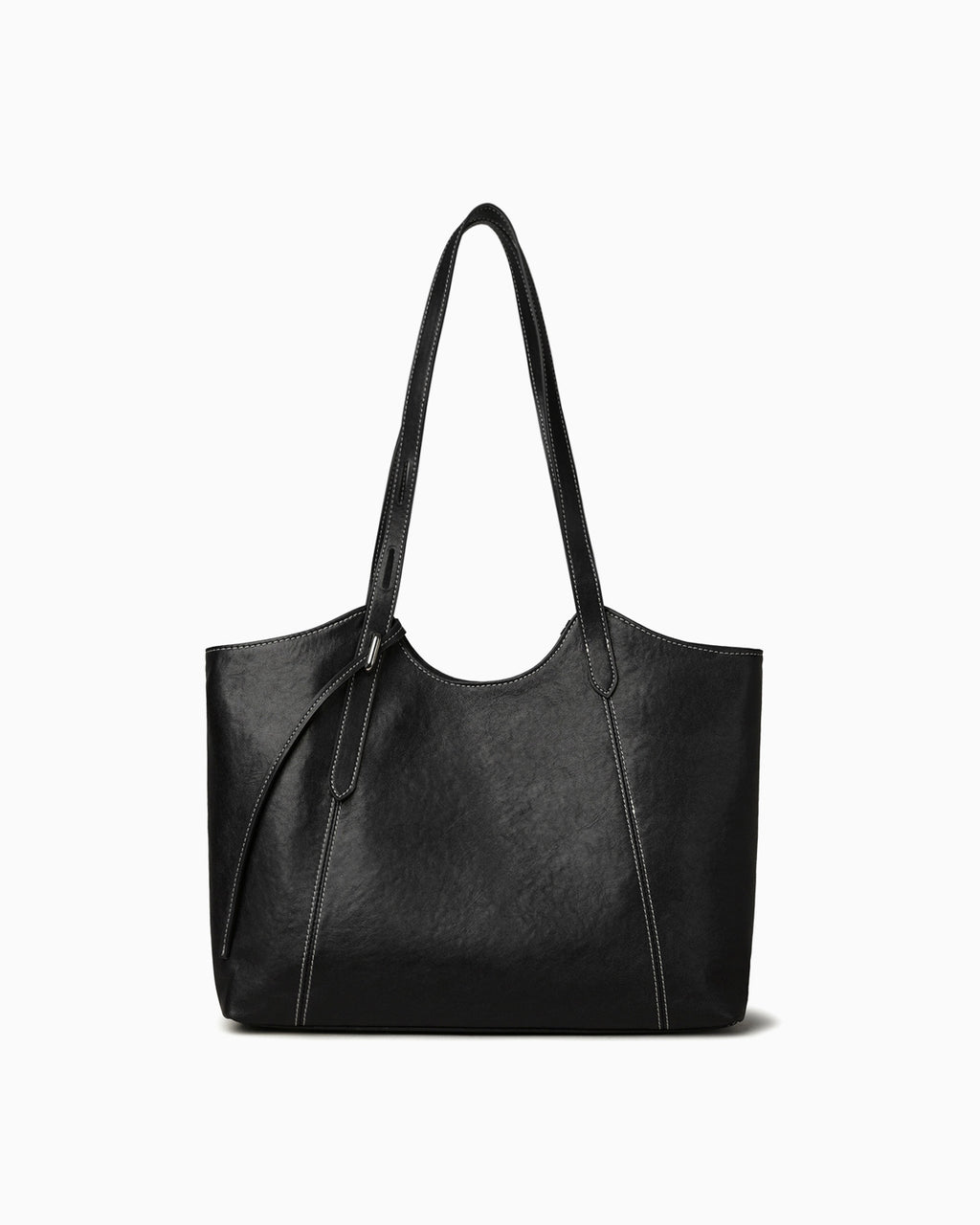 Genuine Leather Tote Bag with Contrast Stitching