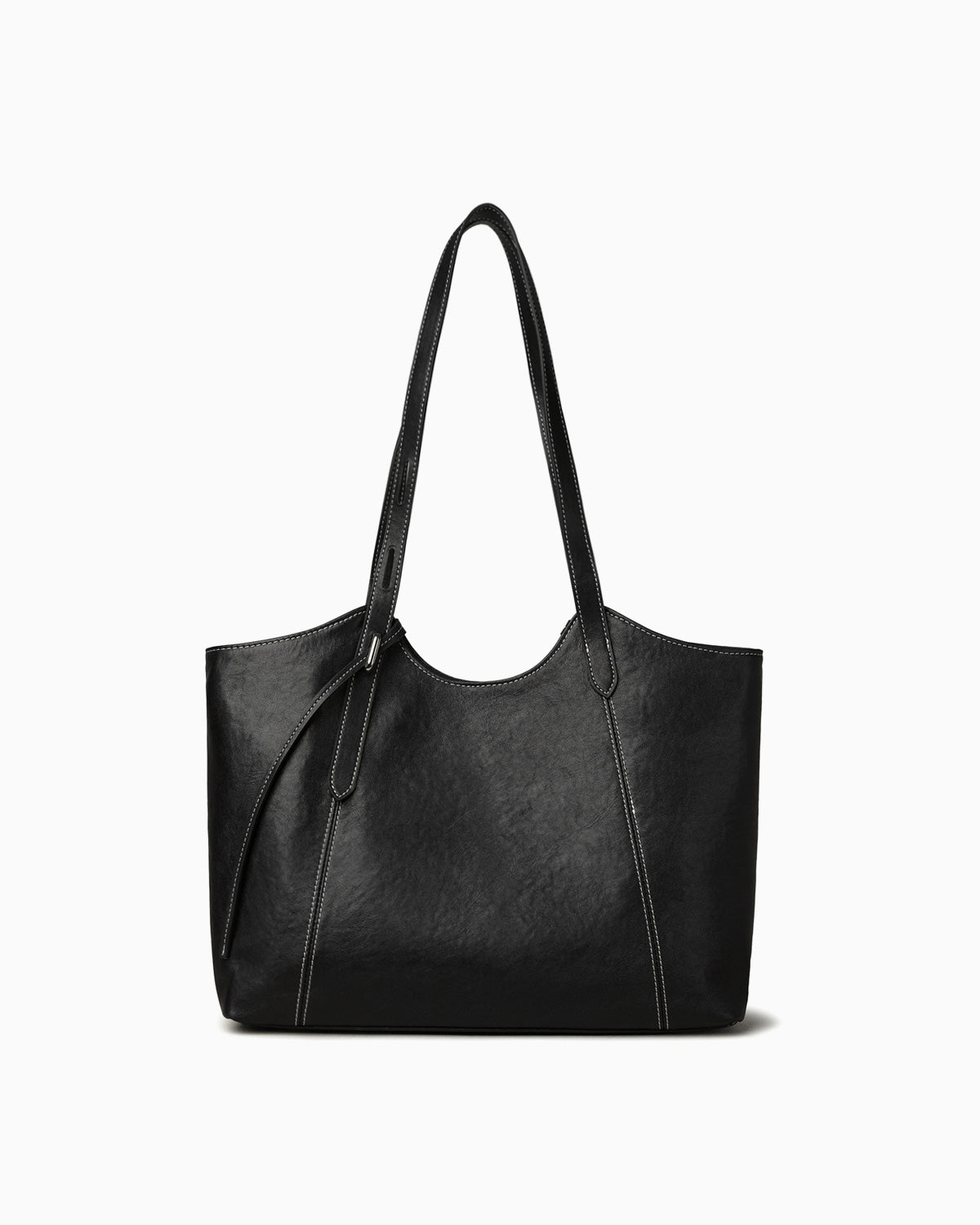 Genuine Leather Tote Bag with Contrast Stitching