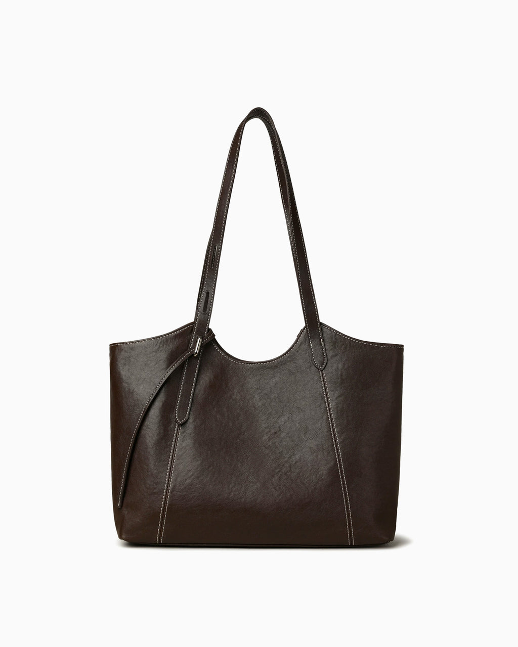 Genuine Leather Tote Bag with Contrast Stitching