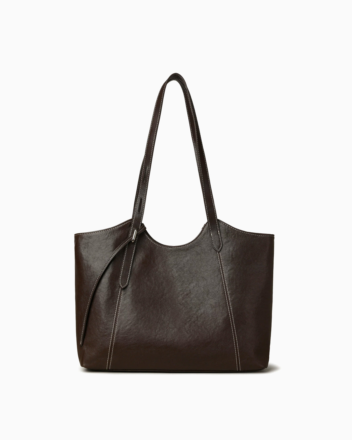 Genuine Leather Tote Bag with Contrast Stitching
