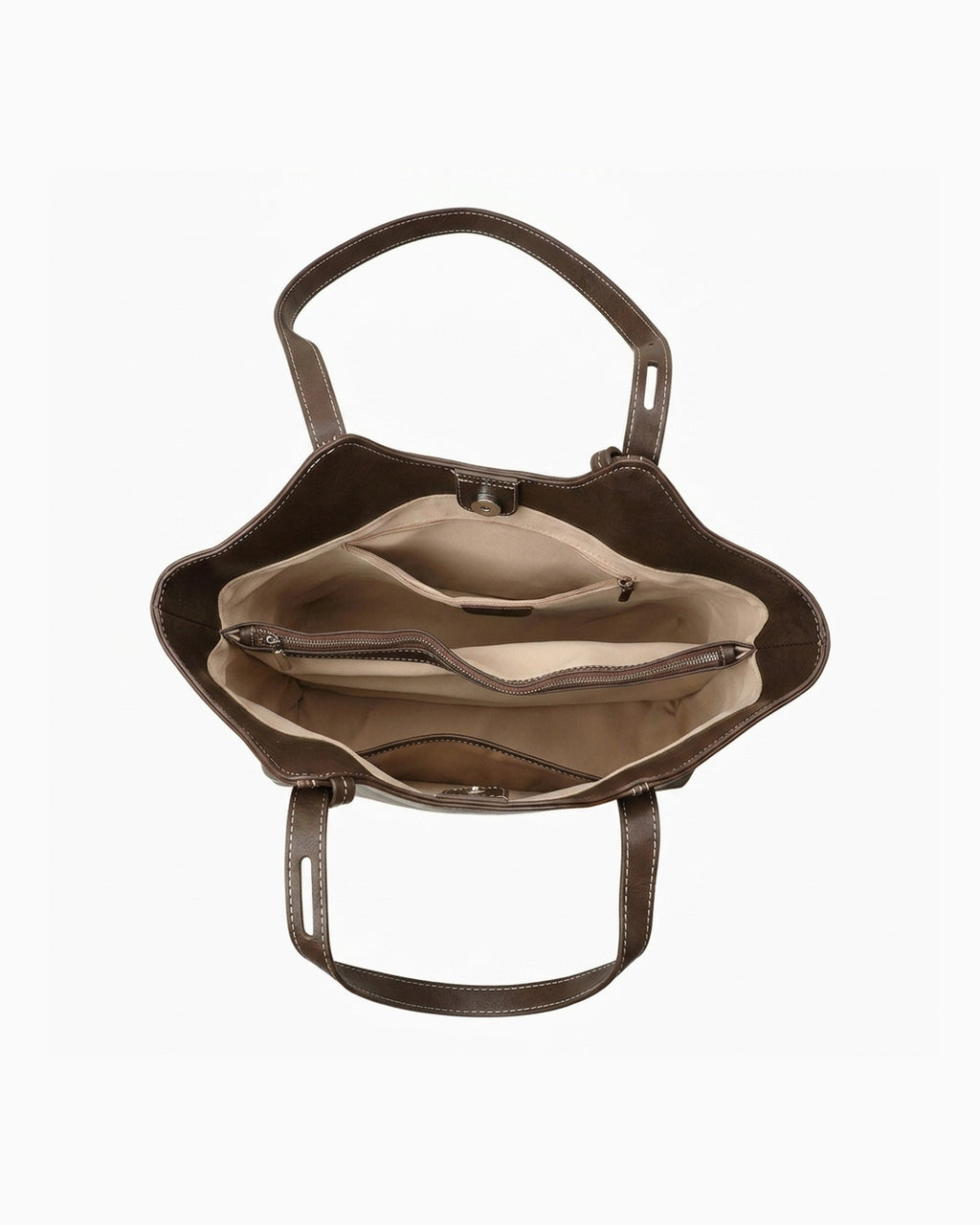 Genuine Leather Tote Bag with Contrast Stitching