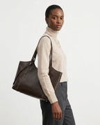 Genuine Leather Tote Bag with Contrast Stitching