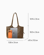 Genuine Leather Tote Bag with Contrast Stitching