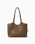 Genuine Leather Tote Bag with Contrast Stitching