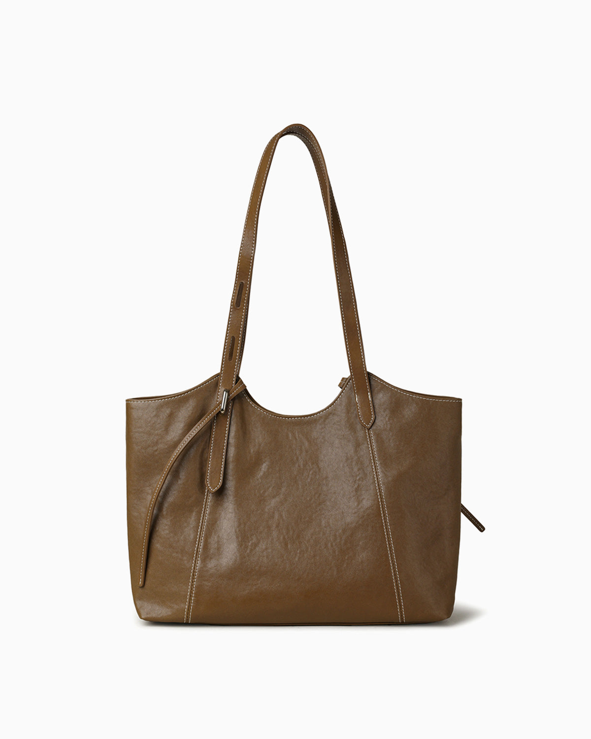 Genuine Leather Tote Bag with Contrast Stitching