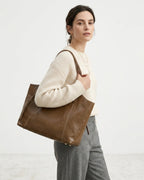 Genuine Leather Tote Bag with Contrast Stitching