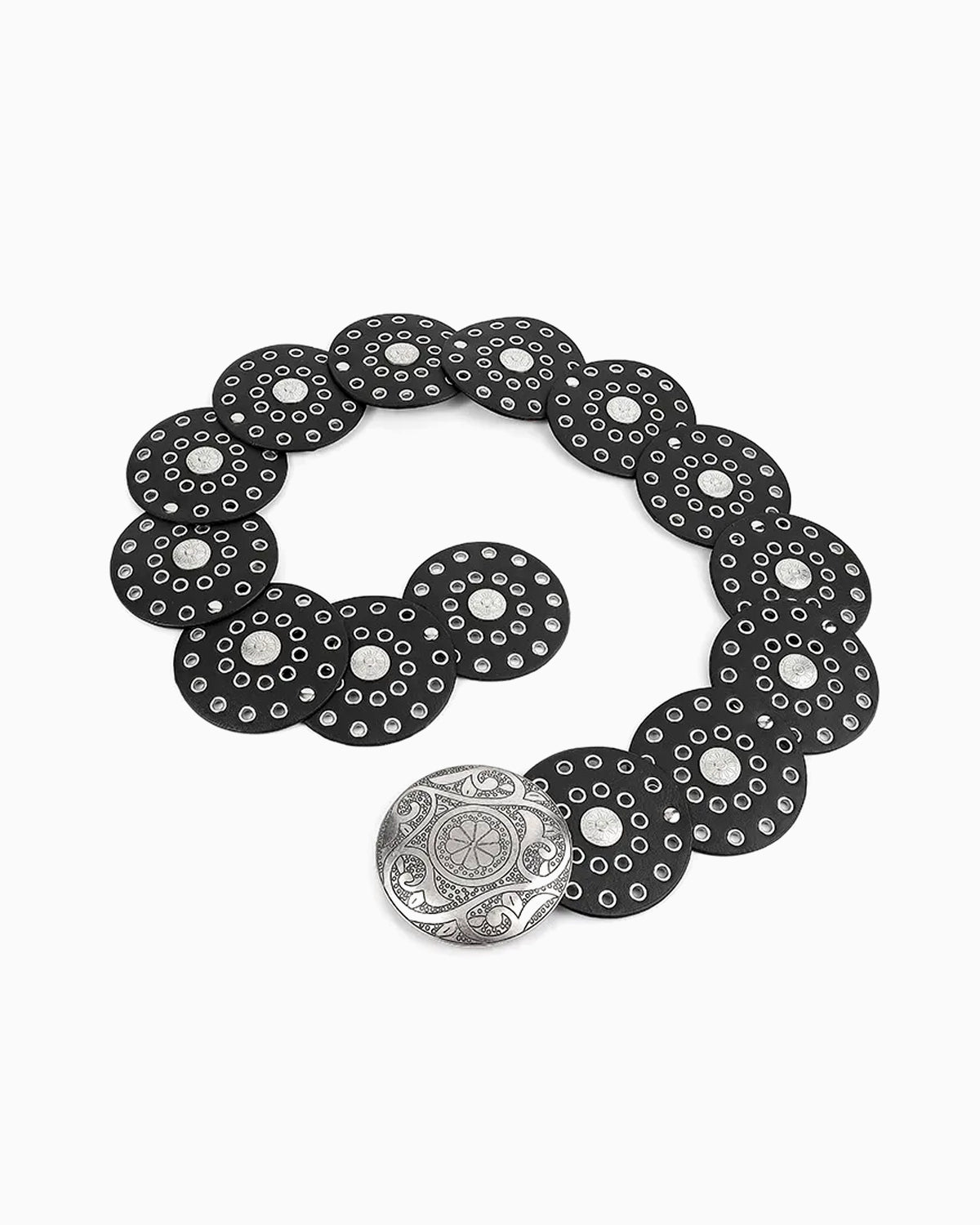 Women's Bohemian Medallion Belt with Perforated Discs, Silver