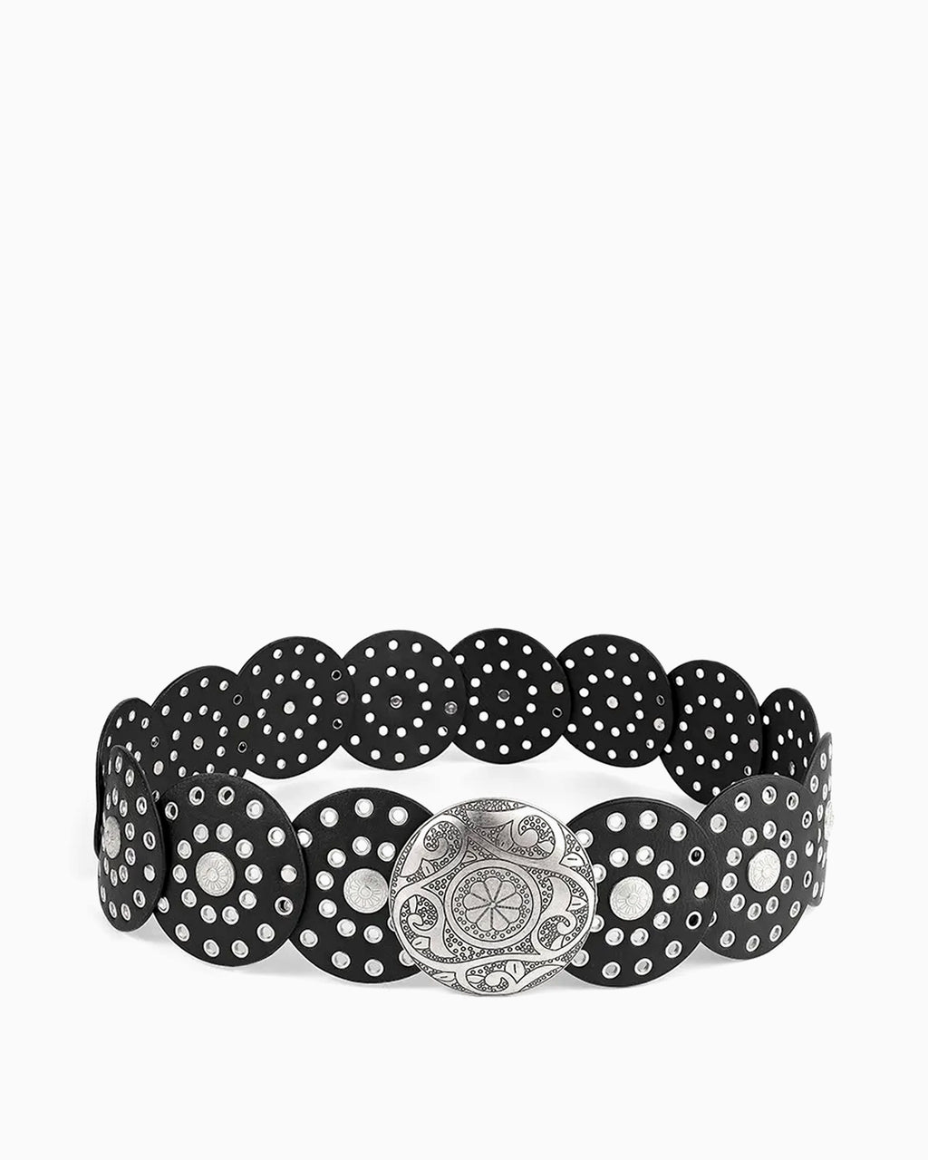 Women's Bohemian Medallion Belt with Perforated Discs, Silver