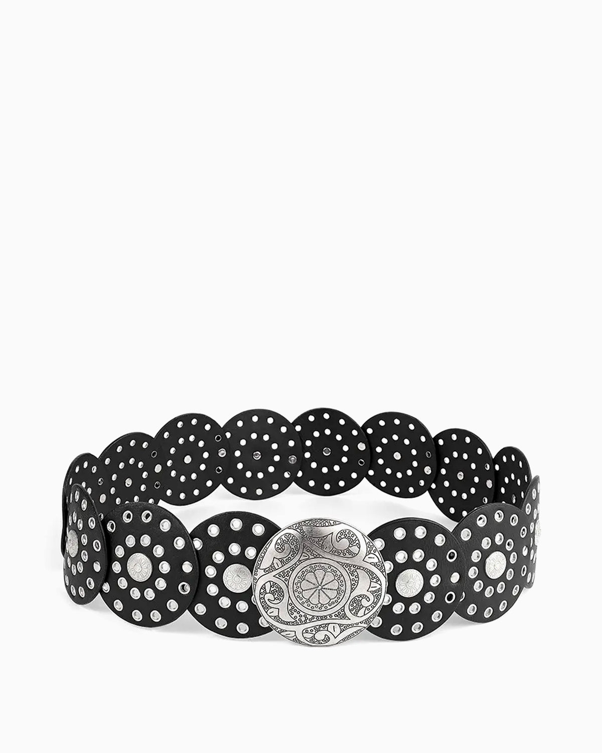 Women's Bohemian Medallion Belt with Perforated Discs, Silver