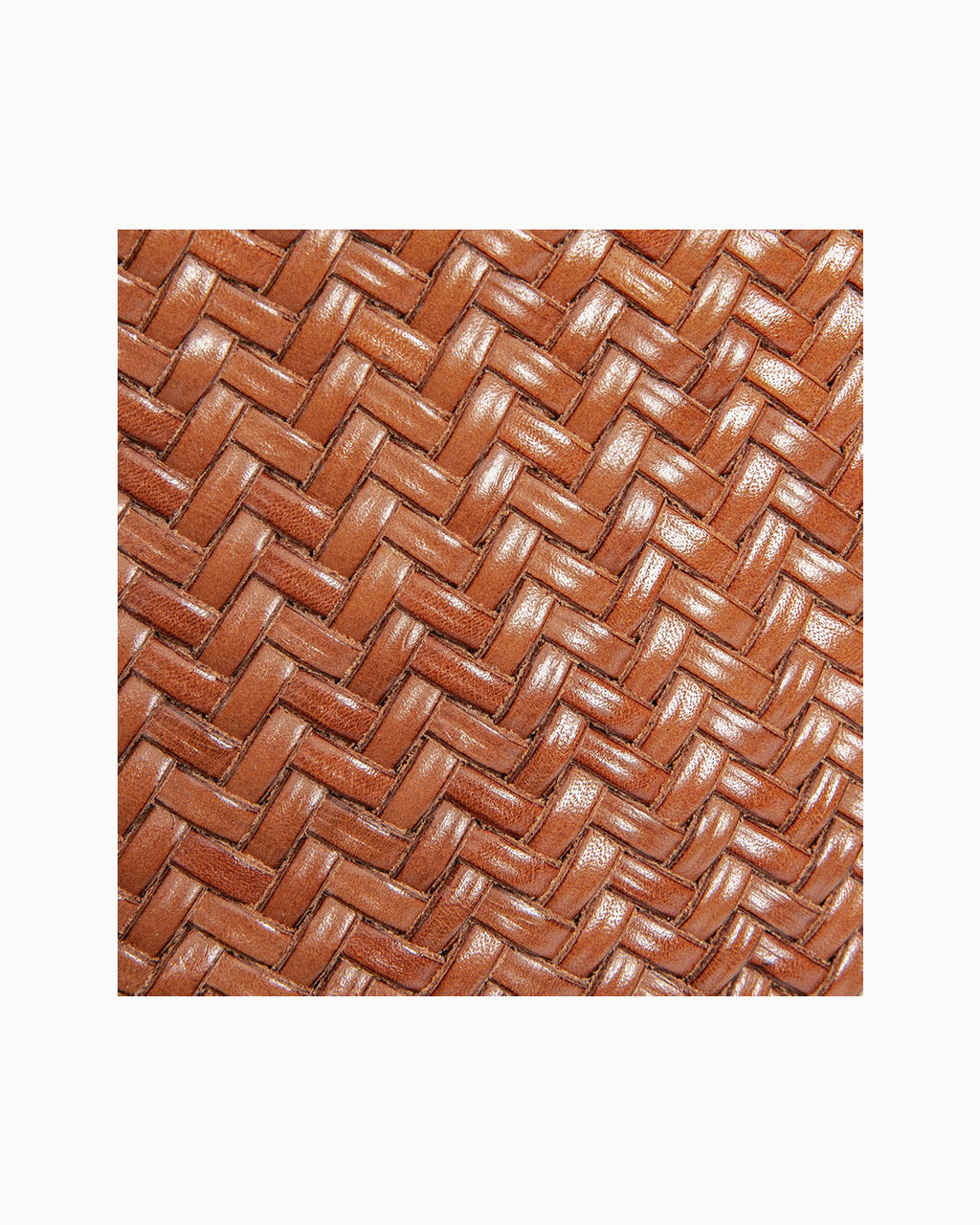 Leather texture of the Genuine Cowhide Leather Woven Tote Bucket Bag with Buckle Details