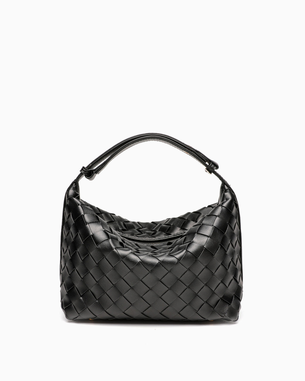 Trendy Faux Vegan Leather Woven HOBO Handbag with Adjustable Strap, Black color
