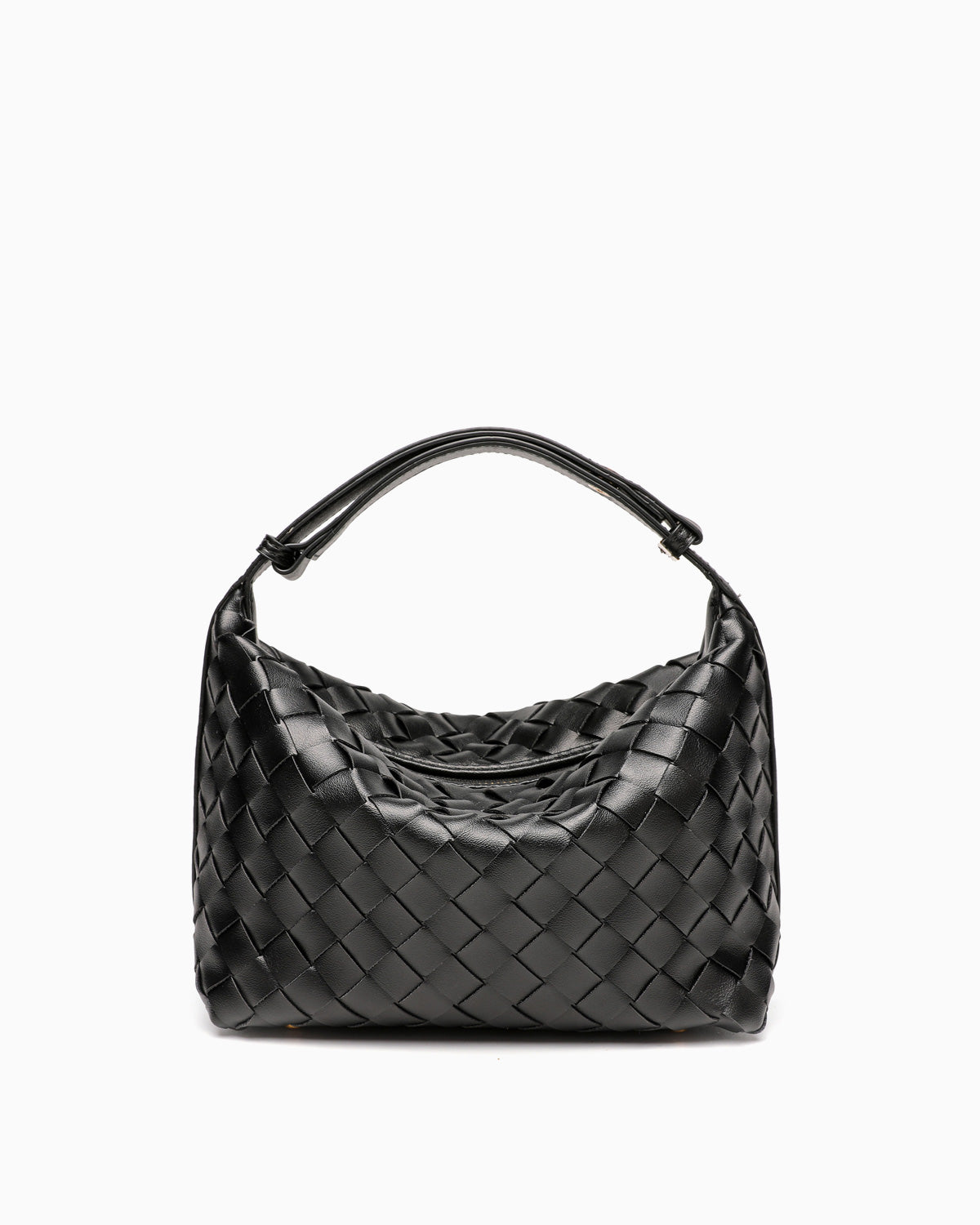 Trendy Faux Vegan Leather Woven HOBO Handbag with Adjustable Strap, Black color