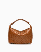 Faux Vegan Leather Woven HOBO Handbag with Adjustable Strap, Light Brown color