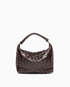 Faux Vegan Leather Woven HOBO Handbag with Adjustable Strap, Purple Grape color