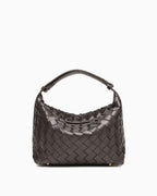 Trendy & Stylish Faux Vegan Leather Woven HOBO Handbag with Adjustable Strap, Iron Gray color