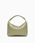 Faux Vegan Leather Woven HOBO Handbag with Adjustable Strap, Travertine color