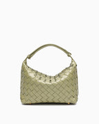 Faux Vegan Leather Woven HOBO Handbag with Adjustable Strap, Travertine color