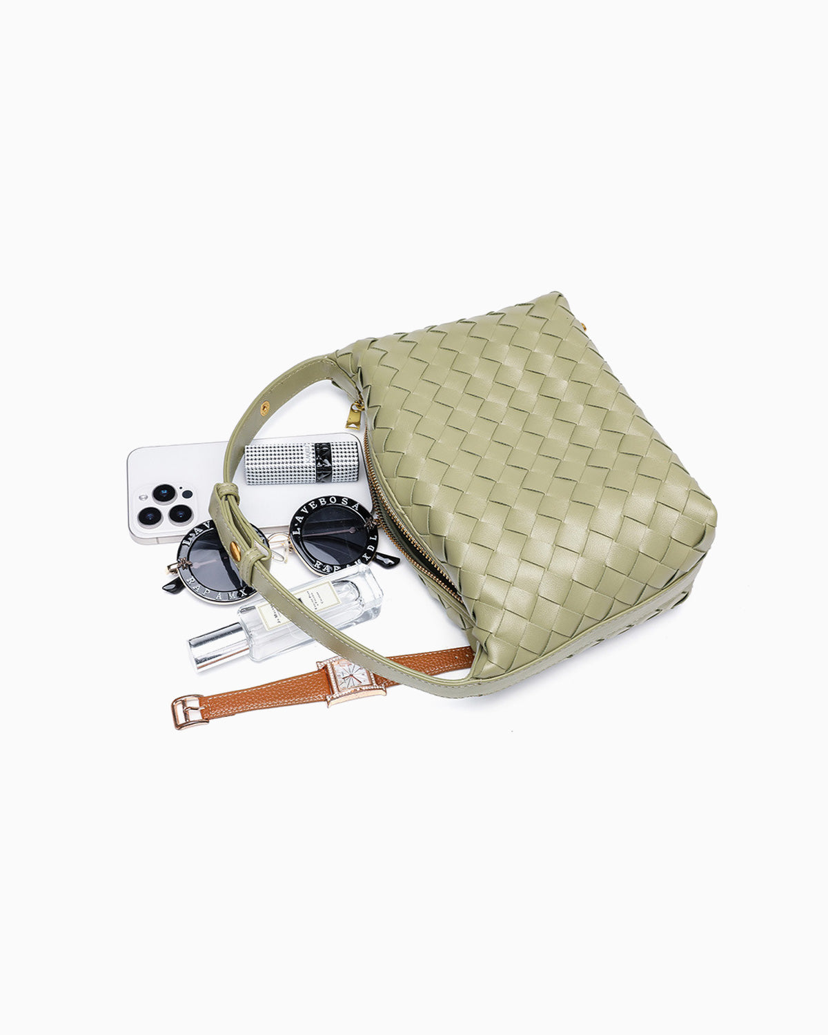 What fits inside the trendy Vegan Leather Woven HOBO Handbag
