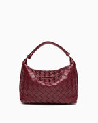 Faux Vegan Leather Woven HOBO Handbag with Adjustable Strap, Wine Red color