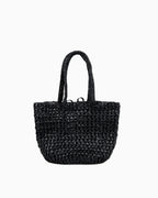 Natural, eco-friendly Woven Raffia Tote Bag with Removable Pouch, Black Color