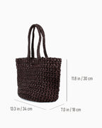 Dimensions of the Woven Raffia Tote Bag with Removable Pouch, Coffee Color