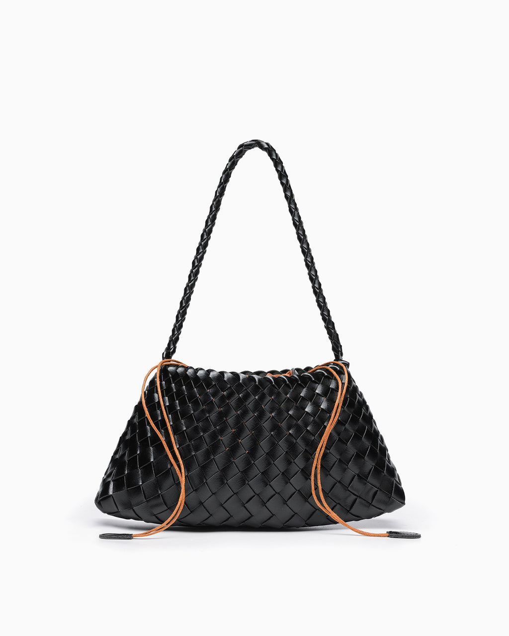 Faux Vegan Leather Woven Shoulder Bag, Black Color