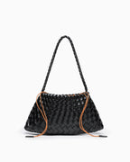 Faux Vegan Leather Woven Shoulder Bag, Black Color
