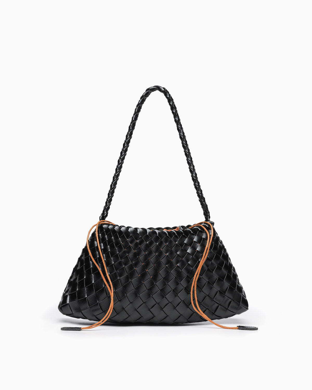 Faux Vegan Leather Woven Shoulder Bag, Black Color