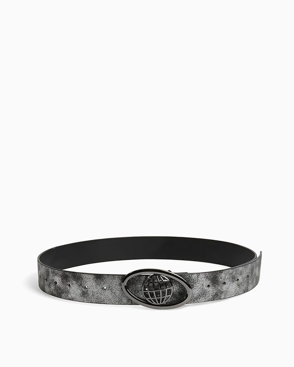 Y2K Grunge Earth textured Dark Gray Belt with Oval Globe Buckle - Unisex