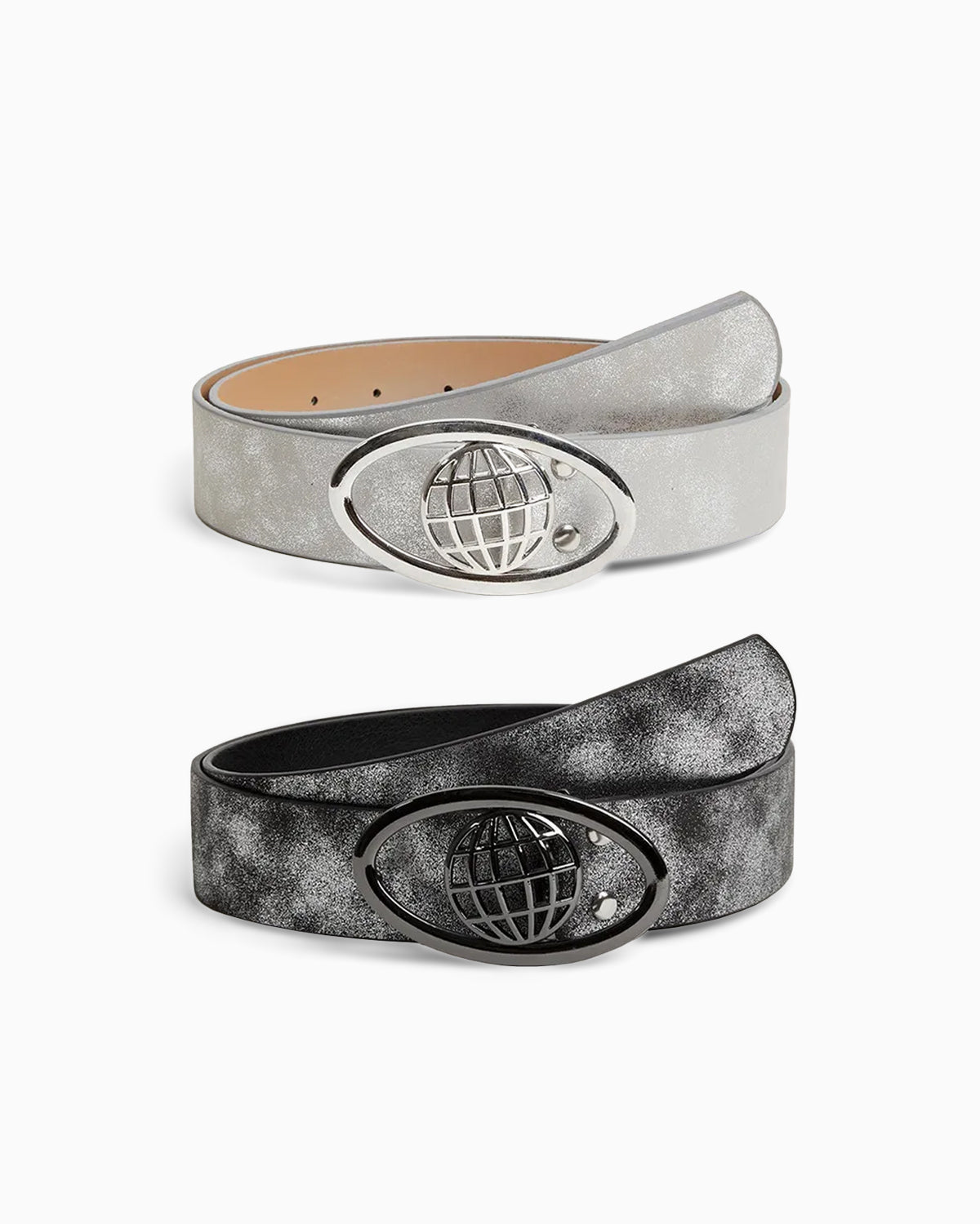 Y2K Grunge Earth textured Belt with Oval Globe Buckle - Unisex