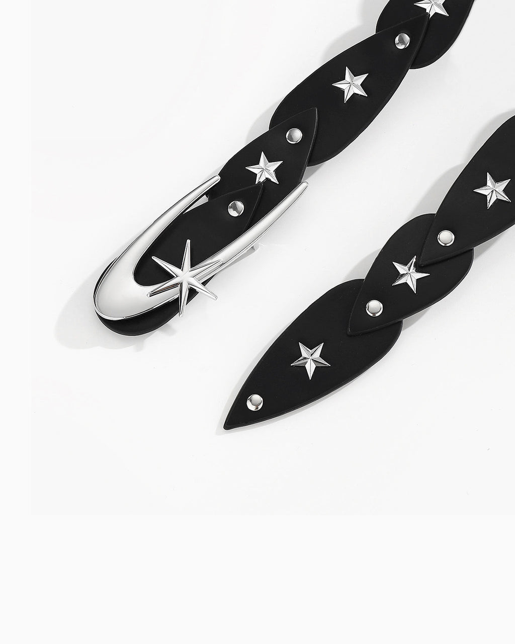 Statement Y2K Cosmic Belt with Crescent Moon Buckle, Black Color
