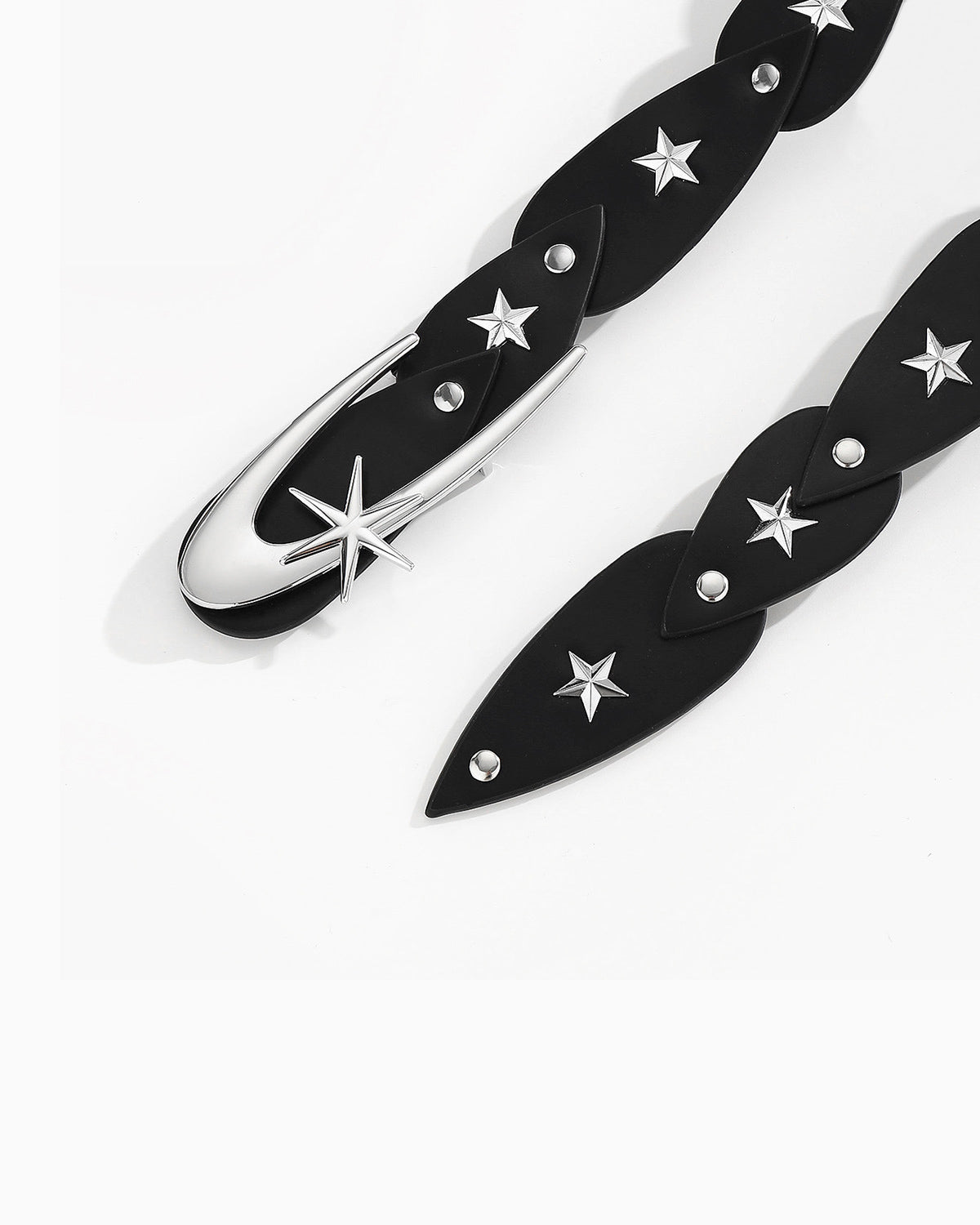 Statement Y2K Cosmic Belt with Crescent Moon Buckle, Black Color