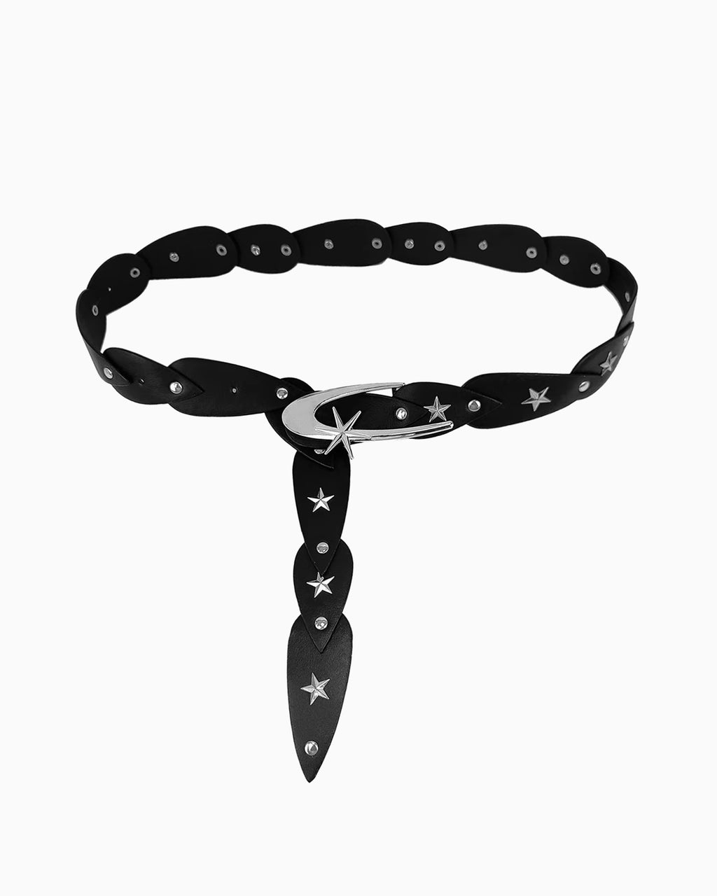 Statement Y2K Cosmic Belt with Crescent Moon Buckle, Black Color