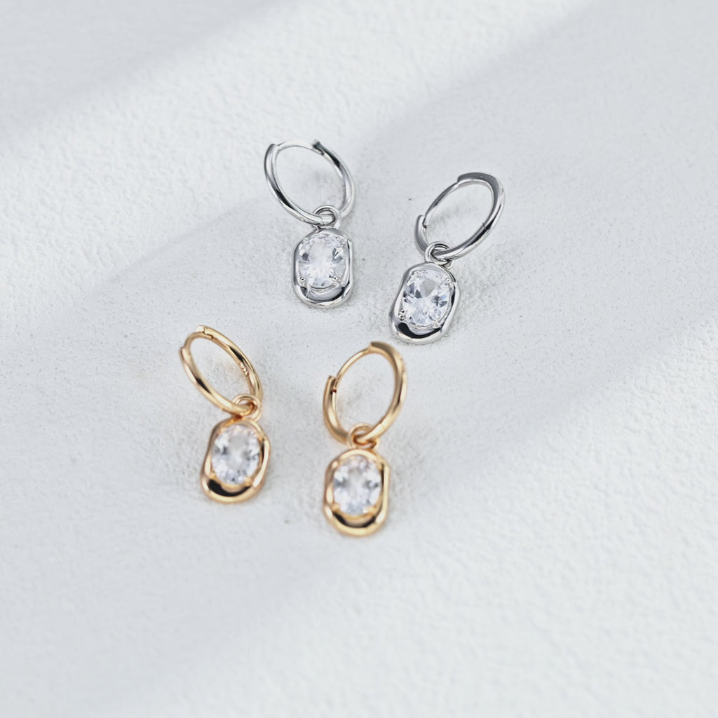 Oval Zircon Drop Huggie Hoop Earrings
