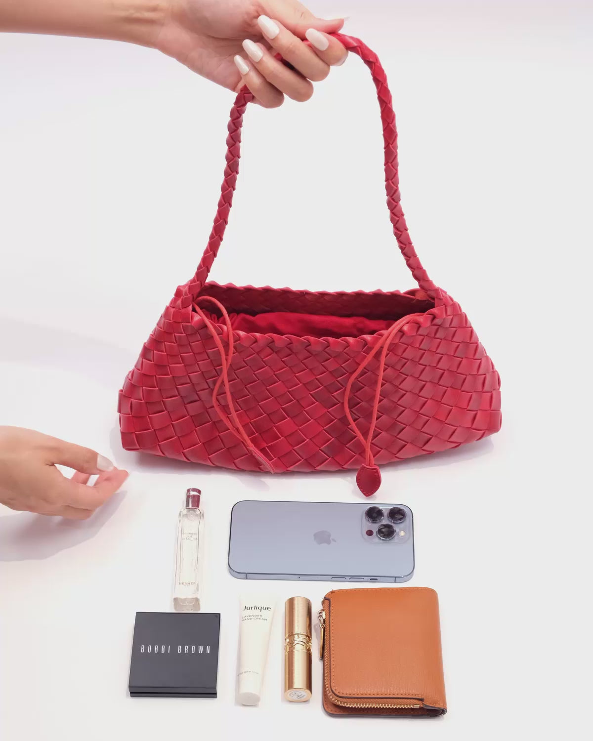 Vegan Leather Handwoven Shoulder Bag, Red Color