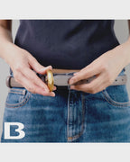 Leather Belt with Round Gold Buckle, Dark Gray