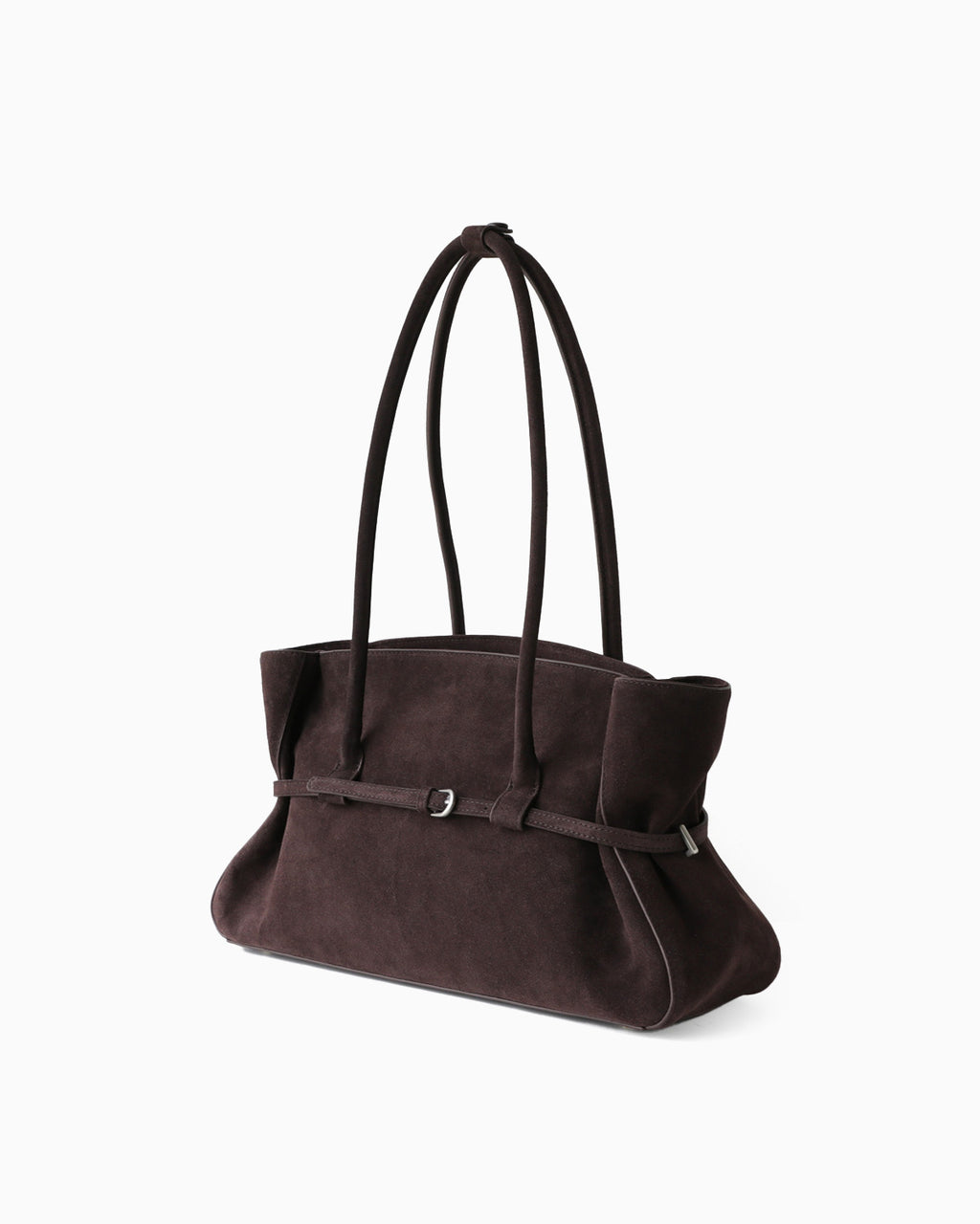 An angle view on a Frosted Brown Structured Shoulder Tote with Buckle Strap | BUCKLE Collective