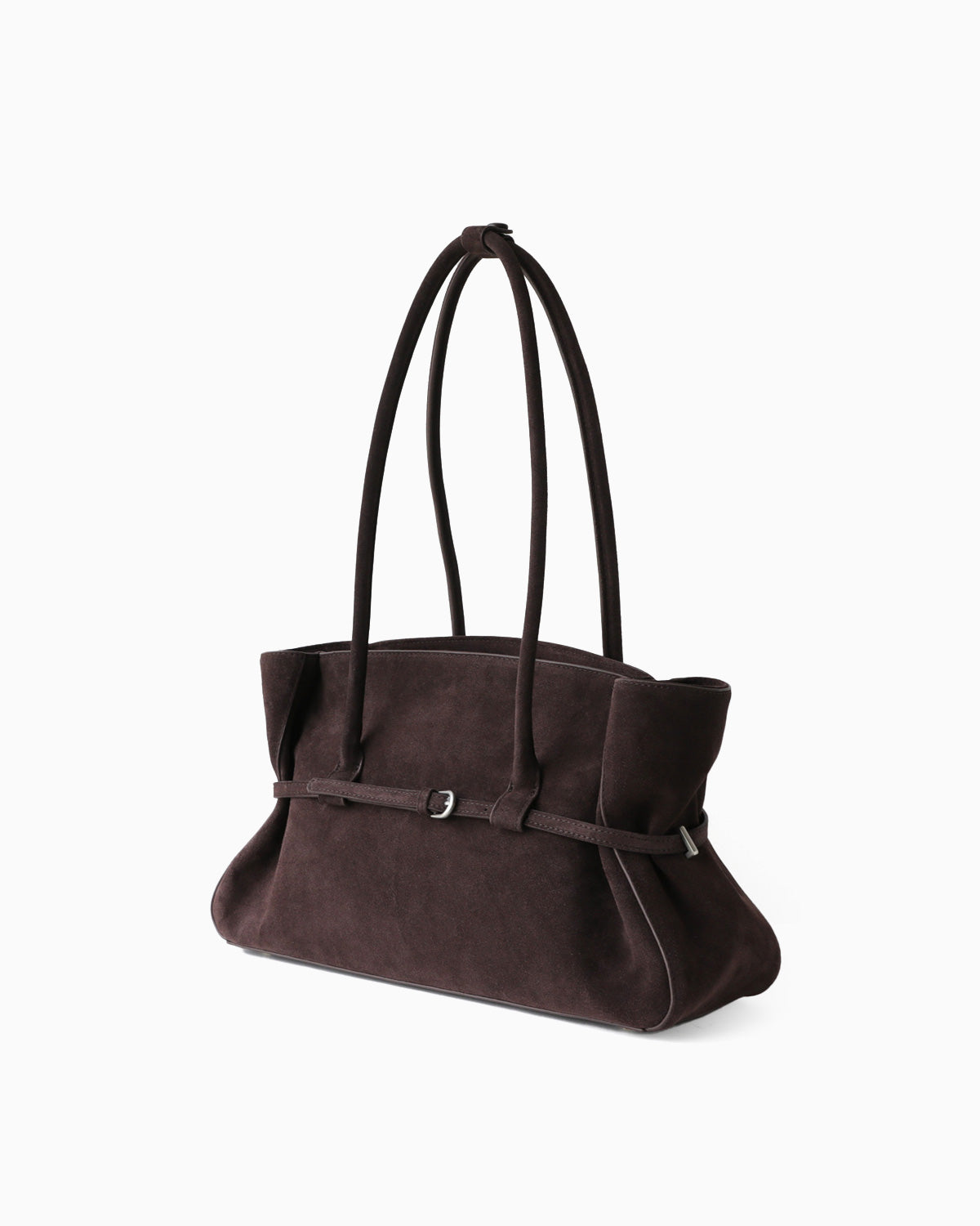 An angle view on a Frosted Brown Structured Shoulder Tote with Buckle Strap | BUCKLE Collective